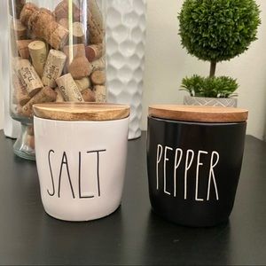 Rae Dunn SALT and PEPPER Cellars Wood Lid